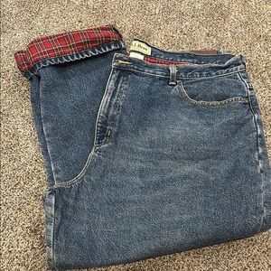 L.L. Bean Blue Straight Leg Jeans with Red Plaid Cuff